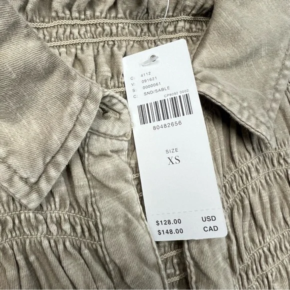 Anthropologie Pilcro Top Womens XS Brown Button Down Smocked Shacket NWT - Picture 6 of 7